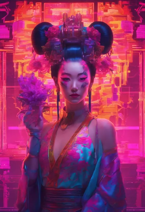 a highly detailed full body portrait of a geisha. 8k, octane render, Intricate hyperdetails, Symmetrical