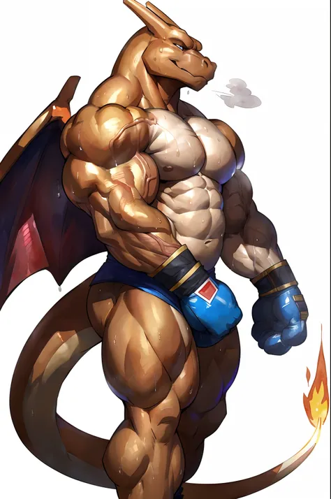 athletic charizard. 4k, high resolution, best quality, posted on e621, solo, anthro body, older male, male, adult, very masculin...