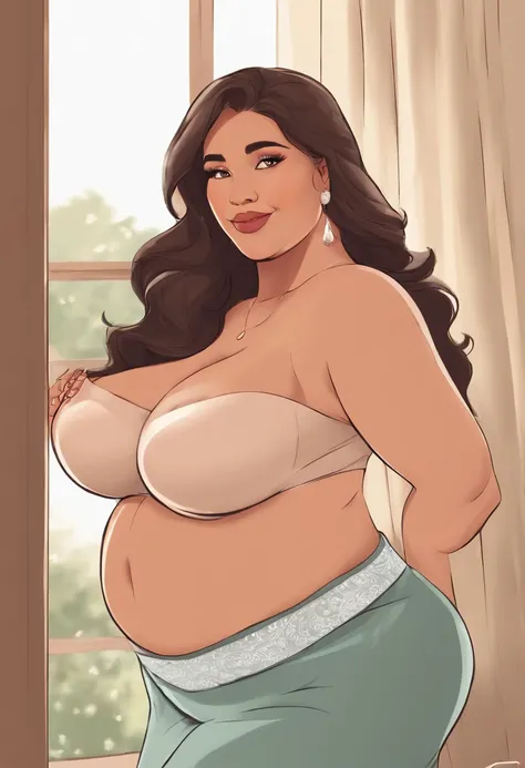 a cartoon picture of a woman with a huge belly, she has a jiggly fat round belly, pregnant belly, her belly is fat and round, big belly, big stomach, bouncy belly, thicc, pregnant, oppai proportions, big cheeks!, belly exposed, big breasts!!, big breasts!,...