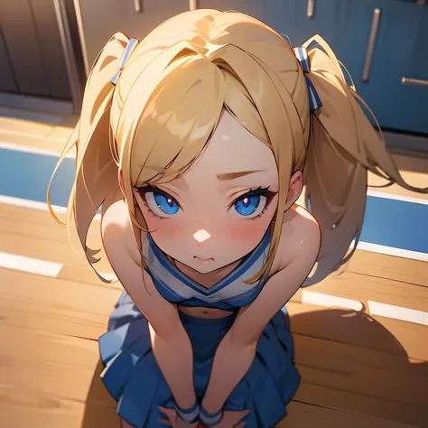 NSFW, Masterpiece 1.4 Top Image Resolution 4K Rendering Very beautiful 15 year old American girl blond blue eyes in skirt Girl cheerleader a boy only not shadows ultra detailed ultra realistic