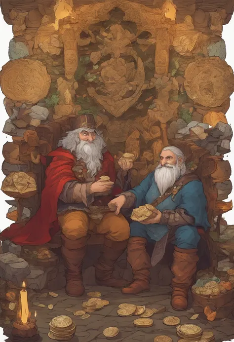 Duo of dwarves sitting on the throne watching their treasure and their cryptocurrencies