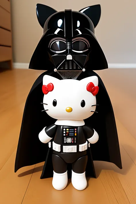 Hello Kitty holding a darth Vader toy