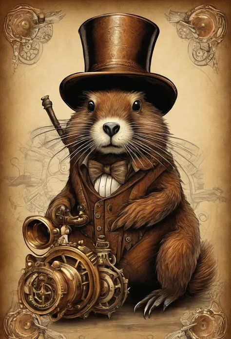 Theres a beaver wearing a Steam Punk hat and holding a pipe., menina Steampunk, usando trajes Steampunk, menina inventora Steampunk, (Steampunk), ( Steampunk ), estilo Steampunk, Steam-punk, Steampunk Fiction, Steampunk, fantasia Steampunk, estilo de fanta...