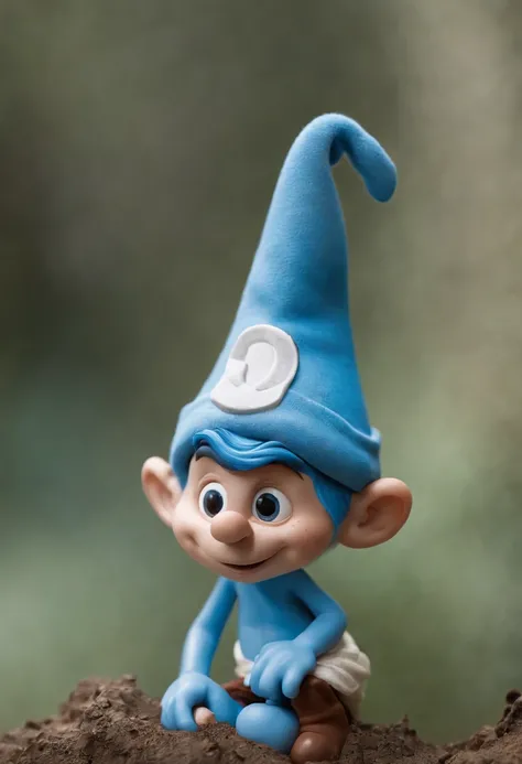 Foto de close-up de um rapaz, rosto pintado estilo smurf, direita para a esquerda, chapeu pequeno