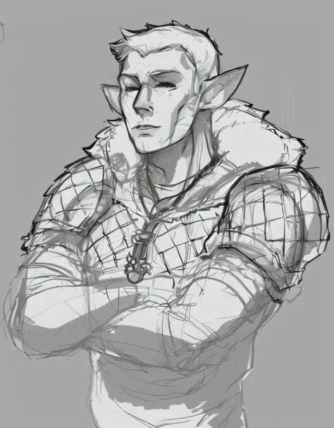 Drawing of a man in a hooded sweatshirt and sweatshirt on, a portrait of a male elf, Conceptual portrait of the DND character, a male elf, Portrait of the DND character, Portrait of DND, Portrait of DND, Full-length portrait of the DND character, as a dnd ...