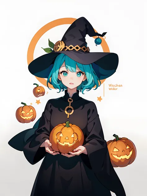 Mouth of Harbour Bay、Cute witch art logo、Pumpkin Lantern、circle、(White background)、Pastel Green、Pastel Orange、gradients、Minimum and pure — all、It features a simple、ultra-detailliert、Detailed drawing、vectorized、silhuette、8K。