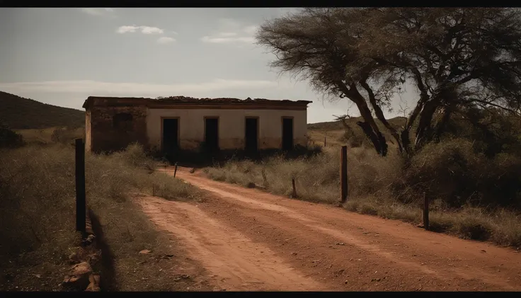 A ghost town with abandoned buildings and a mysterious atmosphere, um antigo saloon do Velho Oeste, destacando a arquitetura do passado, A photo of ruined buildings, Emphasizing the Decay of Ghost Towns, A deserted road leading to the ghost town, Conveying...