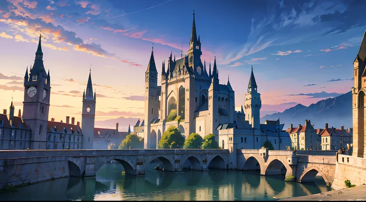 Masterpiece, best quality, 4k, 8k, absudres (best illustration), fantasy medieval city, populated, vibrant, magical, castles, buildings