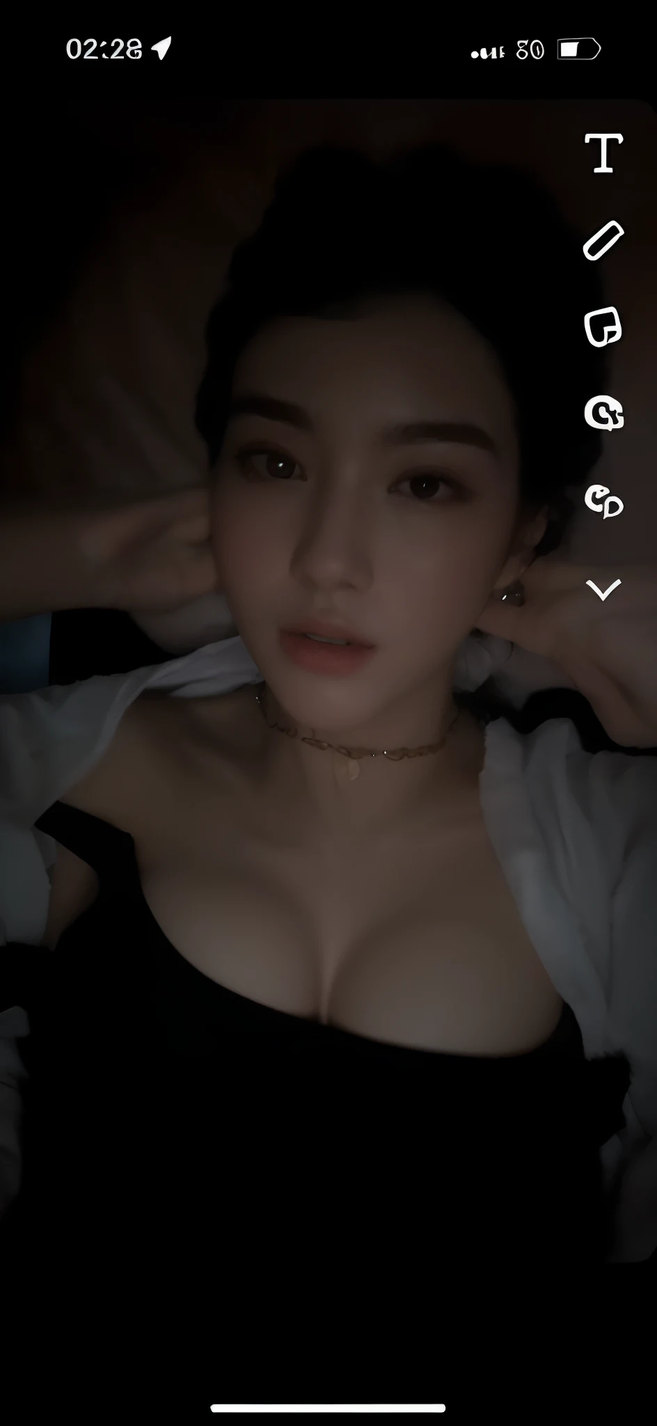 ((Top Quality, 8k, Masterpiece: 1.3)), Beauty, Hide Face, 1 Girl, Beautiful: 1.3, Slender Abs: 1.1, Camisole, Cleavage, Black Hair Long, (While Sitting on the Bed), Ultra Detailed Face, Highly Detailed Lips, Detailed Eyes, Double Eyelids