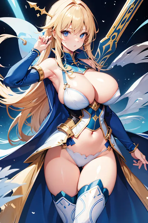 4k,hight resolution,One Woman,a blond,Longhaire,huge tit,The brave,Blue Hero Clothing,Excalibur