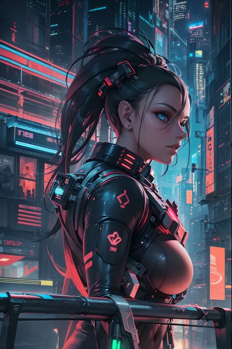 (best quality,8k,4k,amazing quality,cyberpunk,futuristic:1.1,extreme detail:1.1,ultra sharp,smooth,ray tracing,fine detail,quality lighting,perfect:1.1),underboob,beautiful,cybernetic enhancements,glowing neon lights,high-tech cityscape,detailed facial fea...