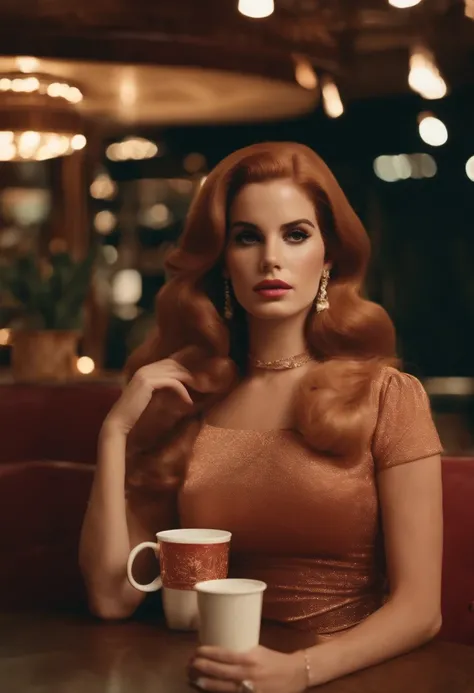 (lana del rey, music icon, vintage vibes, dreamy atmosphere, melancholic mood, retro aesthetic) and nicki minaj, starbucks,