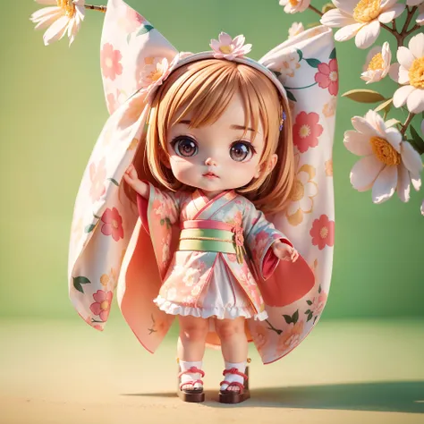 Cute baby chibi wearing anime floral kimono