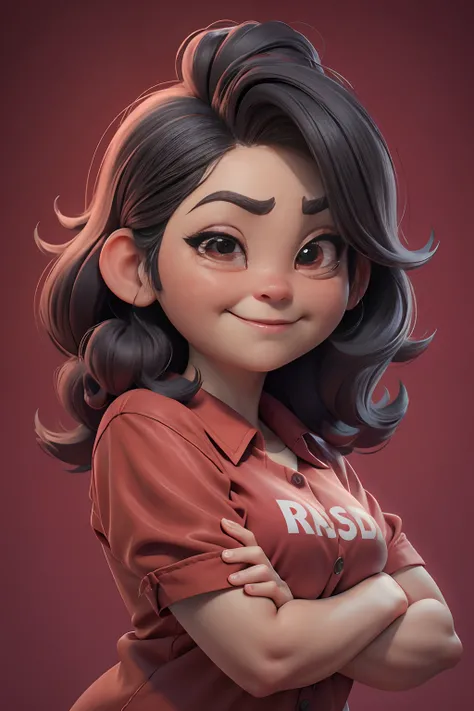 Develop 3D Pixar-style animated characters, 35-year-old Jia Ling，chubby woman，Different facial expressions in red shirt， Реалистичный 3D-рендеринг, high resolution texture, dramatic  lighting, Expressive comics, Different facial expressions with giggles, D...