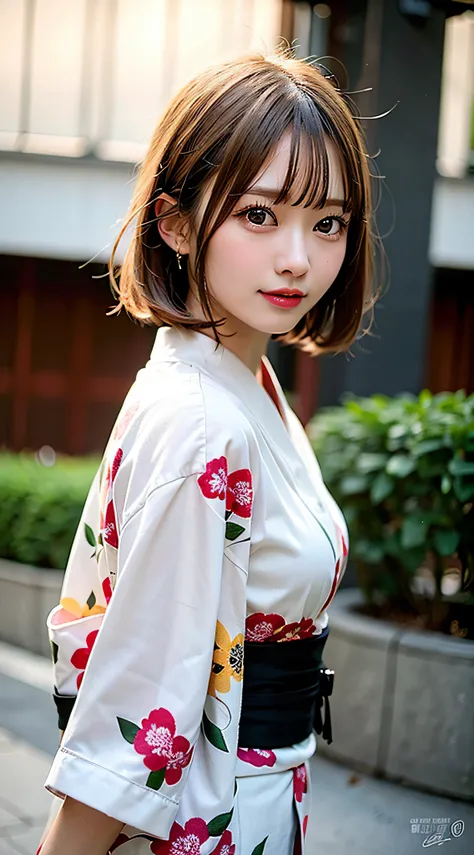 (8K, Raw photo:1.2), Detailed face and eyes,Best Quality, 超A high resolution, Highly detailed ,intricate detailes ,masutepiece ,Cute Girl , Soft cinematic light, Hyper-detailing,Sharp Focus, High quality, Blonde hair, bob cuts, Yukata