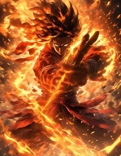 Kokushibo, cool, dynamic, 8k, with Kokushibos sword, in fire (best quality, 8k, highres, masterpiece:1.2), dynamic, powerful, intense, beautiful detailed eyes, detailed facial features, flowing long hair, confident stance, fierce expression, sharp and eleg...