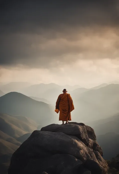 obese monk on top of a mountain