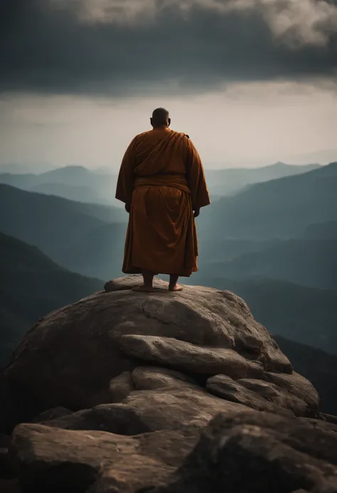 obese monk on top of a mountain