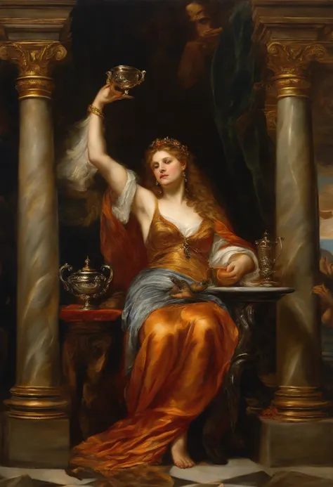 Circe Offering the Cup to Ulysses by Peter Paul Rubens, acrylic on canvas, highly detailed art, intricate, flawless, 32k, uhd, Best quality, top notch quality,