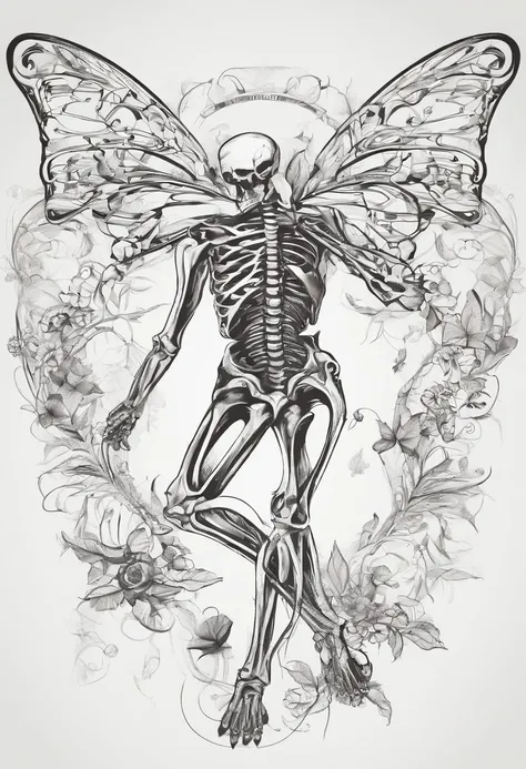 simple sketch of butterflies swirling around two male skeletons embracing