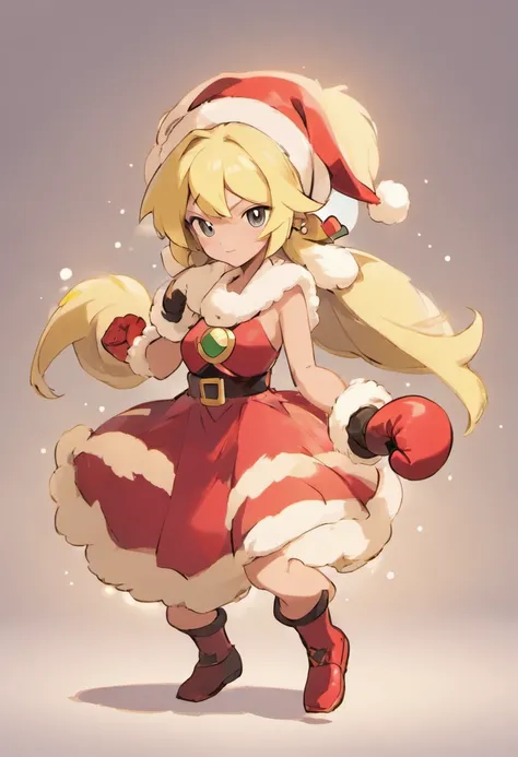 Serena in Santa Claus dress boxing gloves