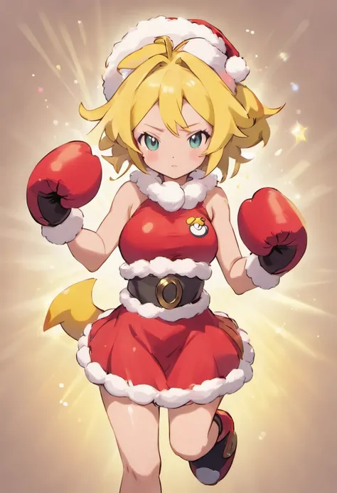 Serena in Santa Claus dress boxing gloves