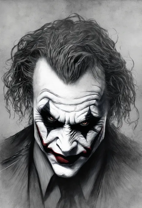 A sketch drawing of the joker character, hyper-realistic, artistic, tudo preto e branco