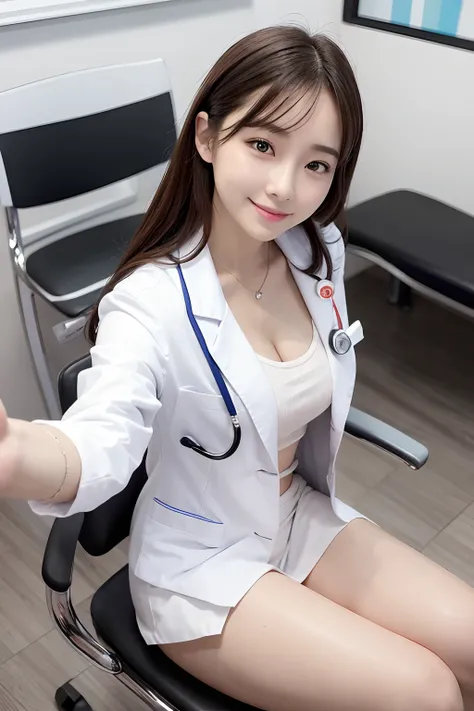 Female doctor in white coat（Nurse）、１Man Woman、(Smile Face:1.1)、Slim Face、The most beautiful women in the world、hyperdetailed face、Detailed eye、二重まぶた、Kamimei、perfect teeth、Perfect tooth alignment、(glistning skin)、(sun-kissed skin)、(real looking skin)、Blurre...