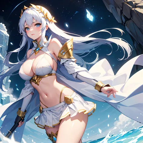 Fantasy theme // white Bikini armor with skirt // big boobs // life mage // godness