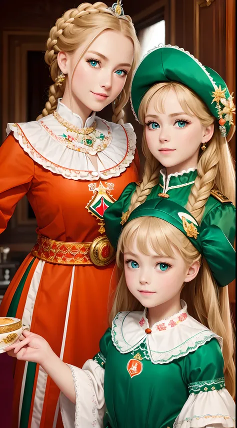 Dutch girls are very pretty。Big green eyes、Wearing the national costume Volendam、Wearing flashy national costumes、Blonde braid、Wearing a lot of fancy ornaments、Royal Girl、