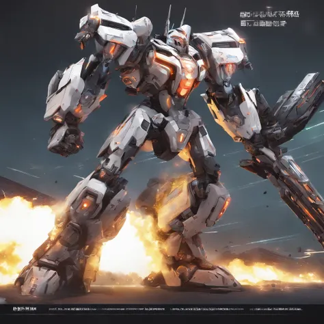 Super Mech, Warrior, (Masterpiece) ， The best quality， High quality，Tall Building, Energy Cannon Fire, Tall and Mighty, Solid Armor, Futuristic Technology, 电影灯光，Sharp Lines, Dynamic Styling, Beautiful and beautiful， Ultra detailed，Mechanical Joints, （Very ...