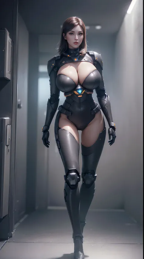 (1GIRL,SOLO:2), (super detailed face), ((BIG BUTTOCKS, HUGE FAKE BREASTS:1.5)), (CLEAVAGE TOP, BARE ABS:1.5), (11 LINE ABS FEMALE:1.4), (MECHA GUARD ARM:1.4), ((WEAR BLACK OVERWATCH MECHA BATTLE ARMOR SUIT, BLACK MECHA SKINTIGHT SUIT PANTS, MECHA GUARD ARM...