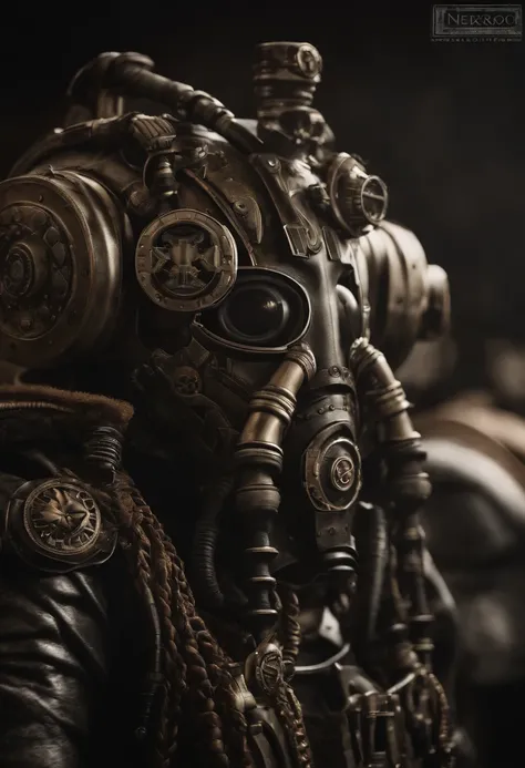 there are many people in helmets and helmets with gas masks, dieselpunk cyborgs, nekro xiii, symmetrical dieselpunk warrior, nekro iii, nekro borja, machine noir dieselpunk grimcore, movie still of aztec cyborg, nekro, highly detailed cgsociety, robot cybo...