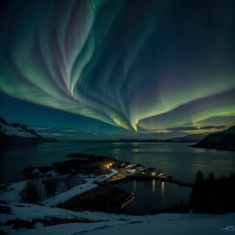 Masterpiece, northern lights in Norway, the most beautiful place in the world, with professional color grading, soft shadows, no contrast, clean sharp focus, hyper realistic :: nebula::1 wide angle lens::1 defocus:: UHD, HDR, 16K