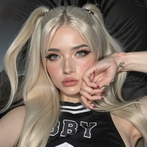 mujer de pelo rubio con la parte superior en blanco y negro posando para una foto, ava max, retrato de kim petras, chica perfect...