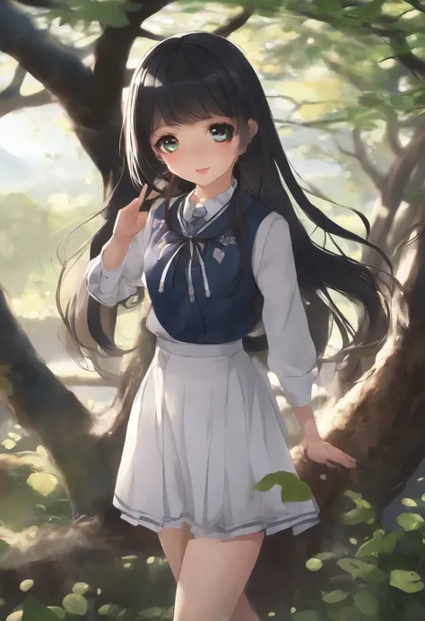 A dark-haired, Cute Kind-eyed Japan High School Girl