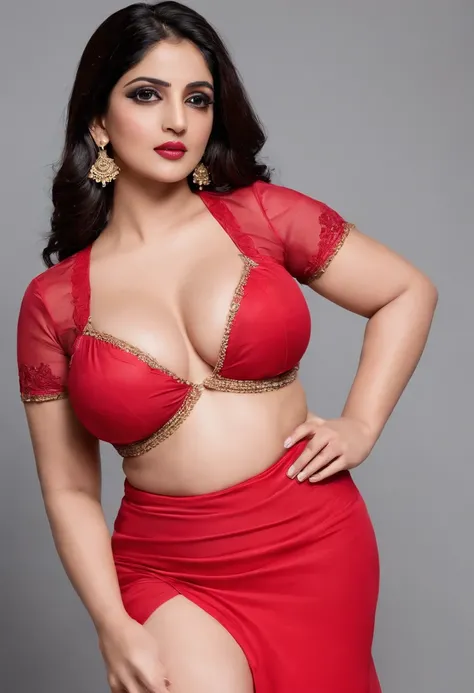 Savita bhabhi, curvy body, deep navel, red lingerie, perfect breasts, showing cleavage, (NSFW:1.4)