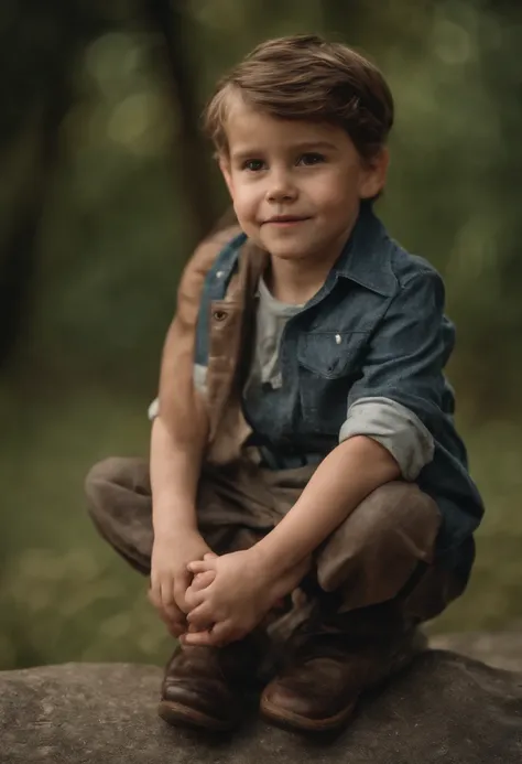 A thin child about eight years old, confident, sunny in a suit, close-up on the front, contrast