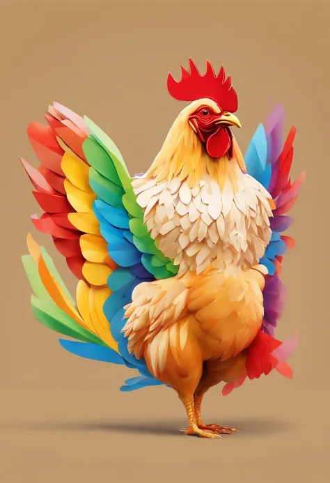 Design a 3D logo for Don Pollo Wings that shows our iconic cartoon chicken in a striking and fun pose. The chicken should show one of its muscular arms in a gesture of confidence and tastyness. The design should incorporate a circular margin to frame the i...