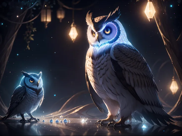 (Absurdres:1.2), exquisitely detailed Owl, night aura, ethereal, Occult, surreal art, Shimmer, approaching perfection, ultra high quality, bokeh, reflective materials, shadows, volumetric lighting, 8k resolution, illustration