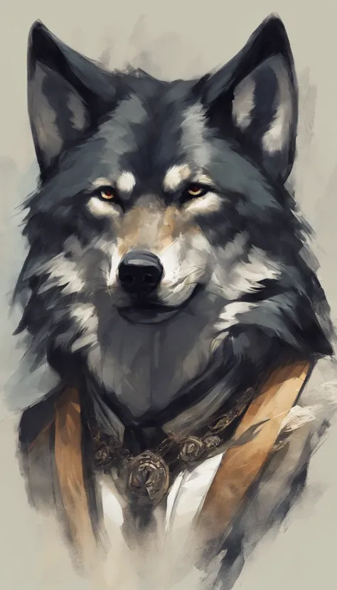 Black-haired wolf in costume. cigarette in his hand. Keep the collar of your clothes closed