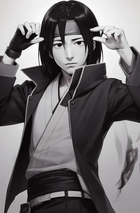 Itachi Uchiha con traje de vestir blanco fotorrealista