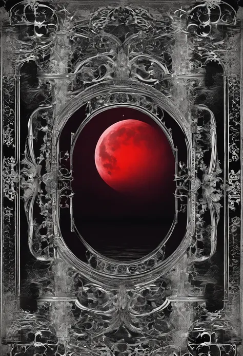 Photograph of the process that takes place in the text-to-image software with artificial intelligence in the first moments of generation.Crimson Full Moon shining in the night sky