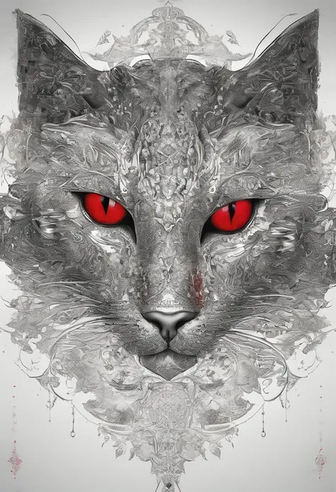 Photograph of the process that takes place in the text-to-image software with artificial intelligence in the first moments of generation.Black Cat Face Draw-Up、catss、sharp eye、Red eyes、Eyes aiming at prey