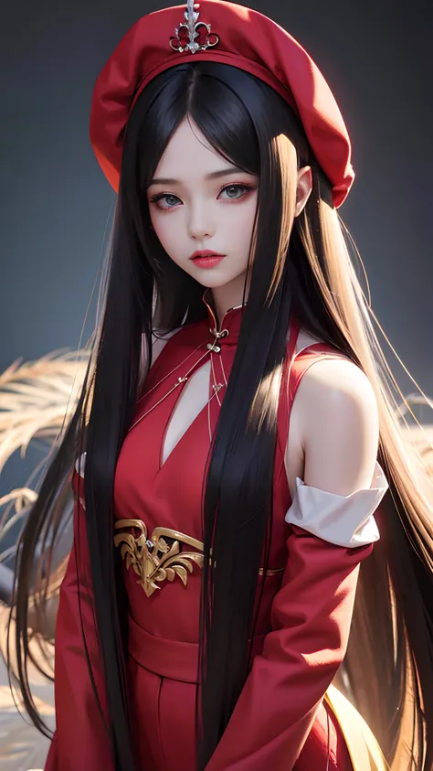 Drawing a woman with long hair and a feather hat, detailed portrait of anime girl, portrait anime girl, Artgerm. High detail, stunning anime face portrait, small breasts, digital anime art, art germ. Anime illustration, detailed digital anime art, anime gi...