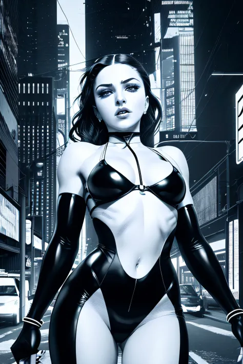 Madonna | CORPO INTEIRO | Master piece, highes definition | ALTOS DETALHES | ALTO CONTRASTE | Preto e Branco, COMICS Trace | CORPO INTEIRO | white minimum suit | cidade cyberpunk, Max Resolution | Arte vetorial | UHD, HDR, 8k