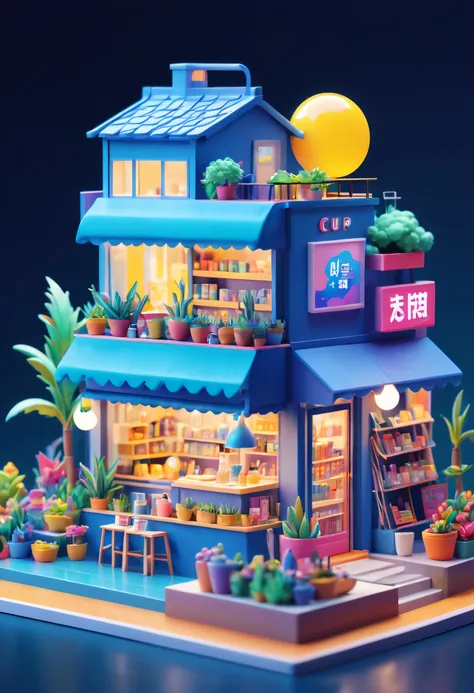 Length, Cup house concept pop-up shop design, Close to the leak, Rich background, Vivid colors, scientific illustration, toycore, Smooth lighting, dreamlike landscapes, 4K ultra HD, isometry, Tilt-Shift