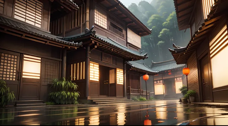 backgroun)), (bamboo road), (chinese style), (real and anime style), cinematic lighting, depth of field, depth of field, depth o...