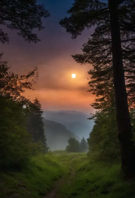 Umfangreiche Landschaftsfotos, (von unten, The sky above us, Offene Felder unten), Ein Junge, der auf einem Blumenfeld steht und nach oben schaut, (Vollmond: 1.2), (Meteor: 0.9), (Nebel: 1.3), ferne Berge, trees BREAK Kunst machen, (Warme Lichtquelle: 1.2)...