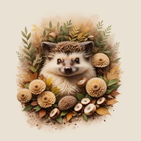 Theres a hedgehog sleeping on a pile of leaves and mushrooms, erizo caprichoso, por Jeka Kemp, Beautiful autumn spirit, autumn, por Andrée Ruellan, por Caroline Chariot-Dayez, erizo animal, Teniente Zofia Stryjenska, El encantador erizo, Inspirado en Nicol...